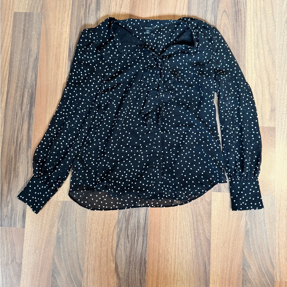 RW&CO. Black Blouse with White Dots